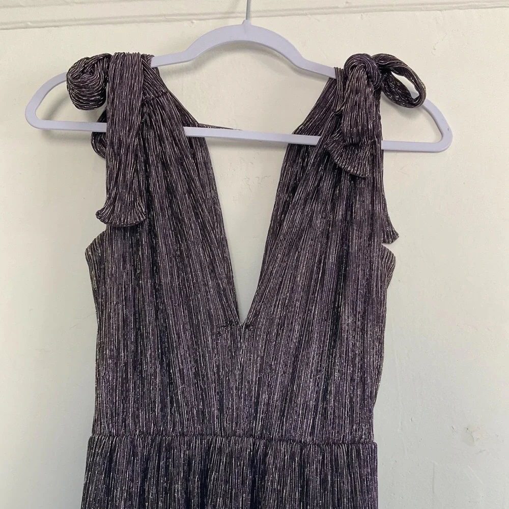 Sabrina Musayev Dress Shimmer Tiered‎ Black Elegant Maxi Metallic Designer Small